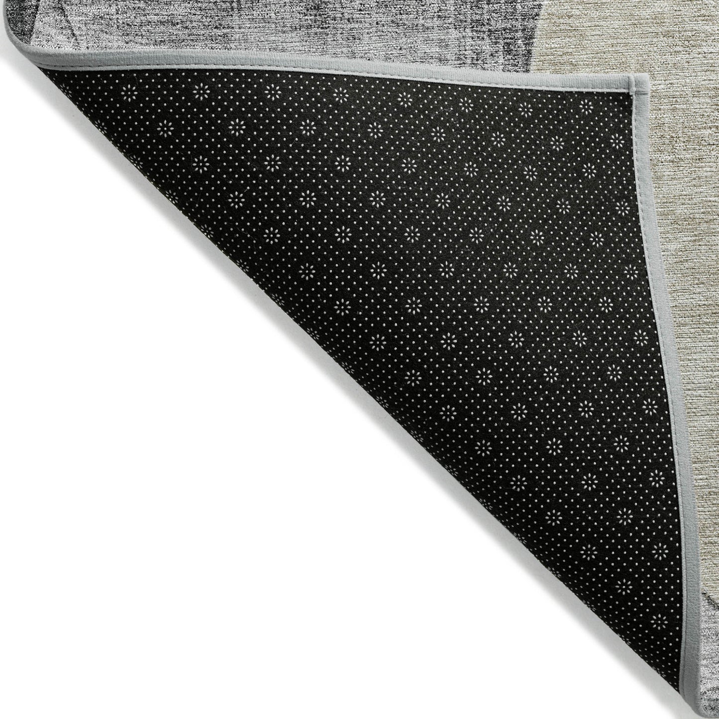 8' Pewter Brown And Charcoal Round Geometric Washable Indoor Outdoor Area Rug