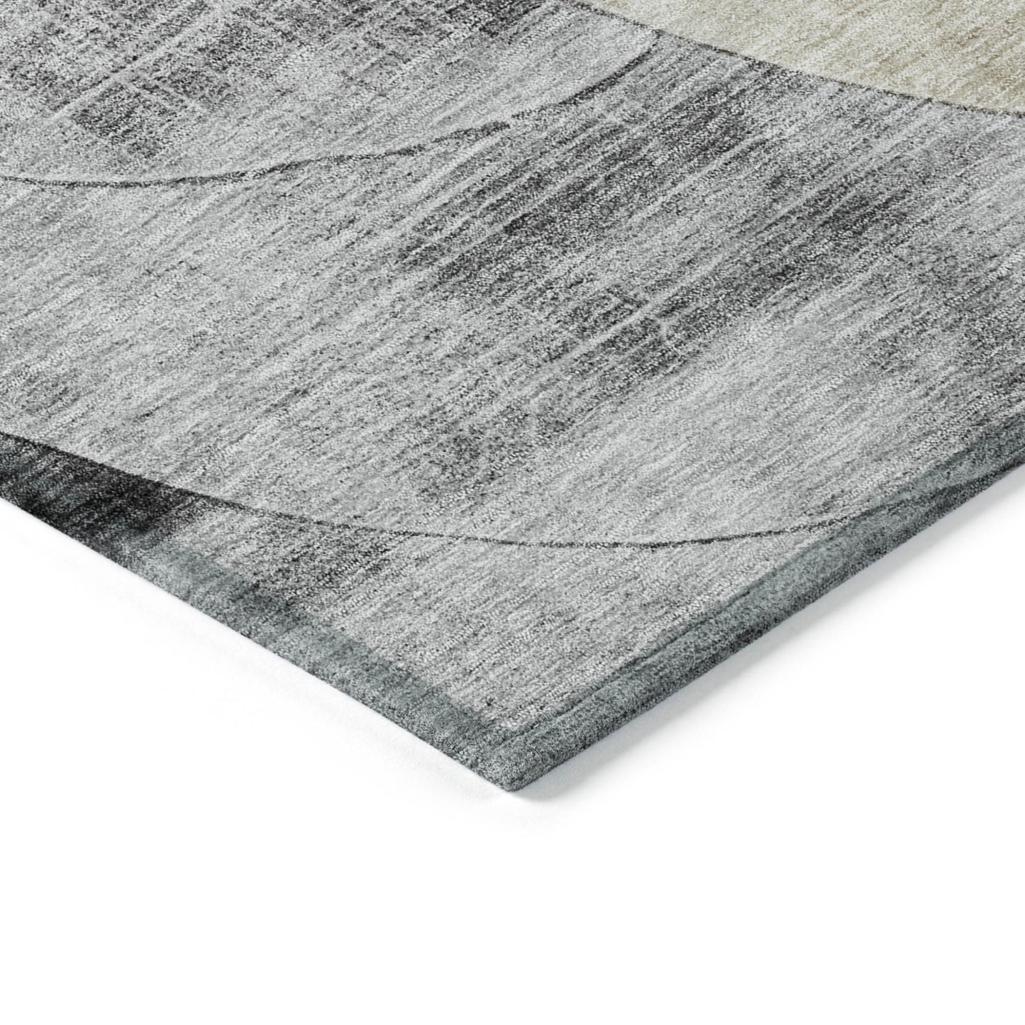 8' Pewter Brown And Charcoal Round Geometric Washable Indoor Outdoor Area Rug