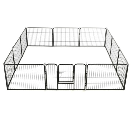 vidaXL Dog Playpen 12 Panels Steel 31.5"x23.6" Black by VidaXL