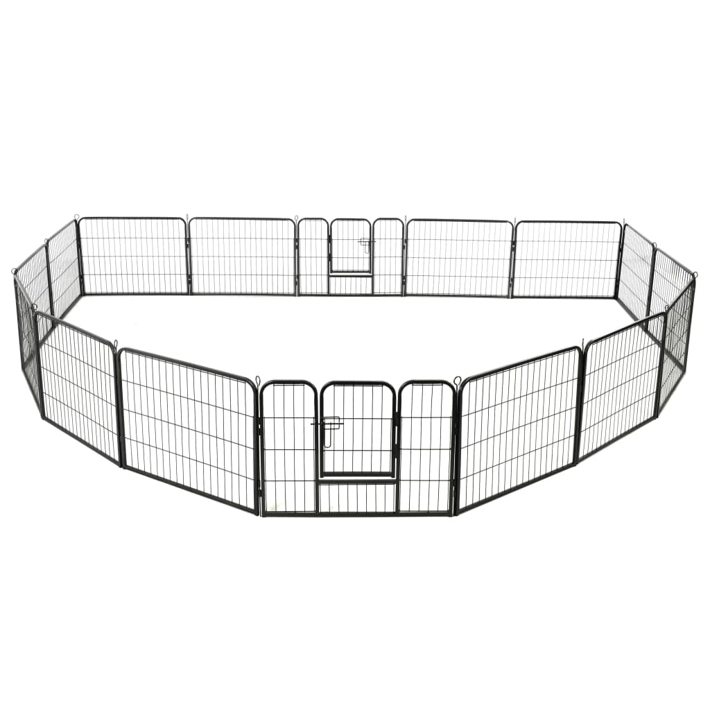 vidaXL Dog Playpen 16 Panels Steel 31.5"x23.6" Black