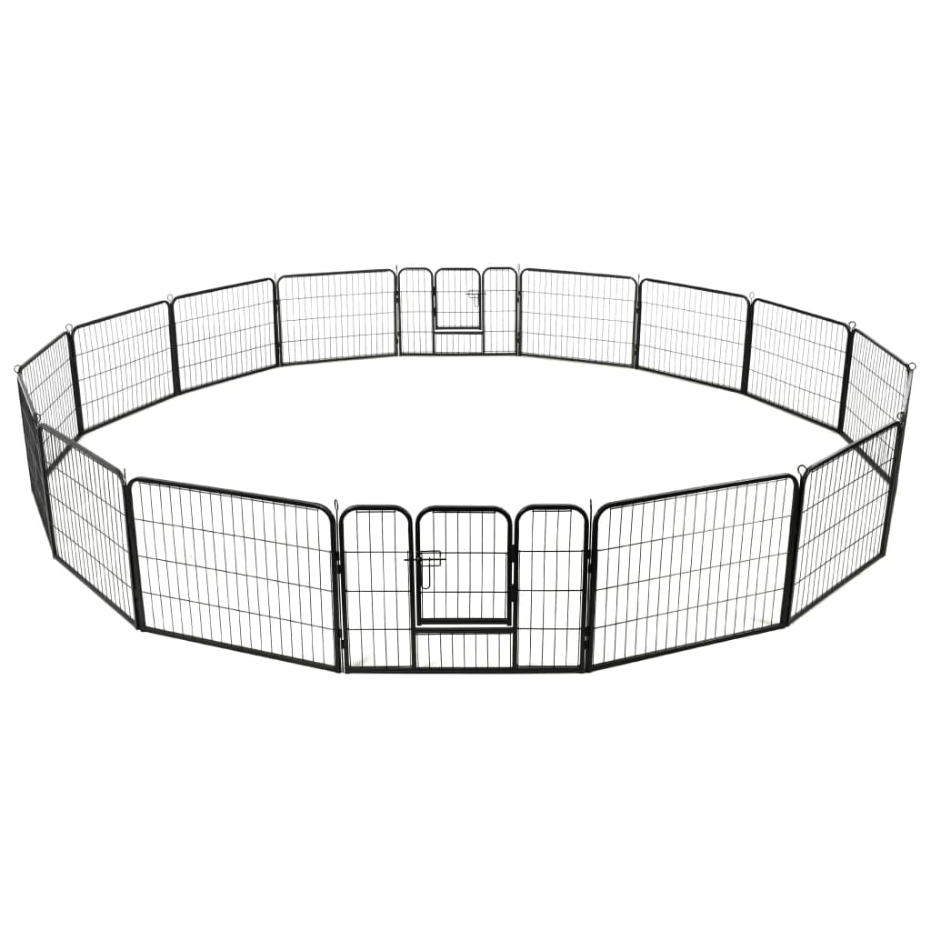 vidaXL Dog Playpen 16 Panels Steel 31.5"x23.6" Black