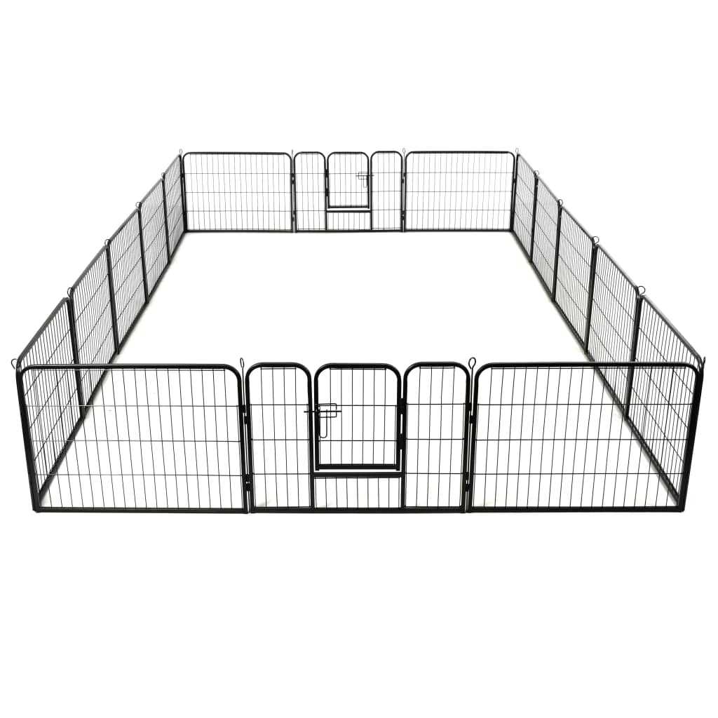 vidaXL Dog Playpen 16 Panels Steel 31.5"x23.6" Black