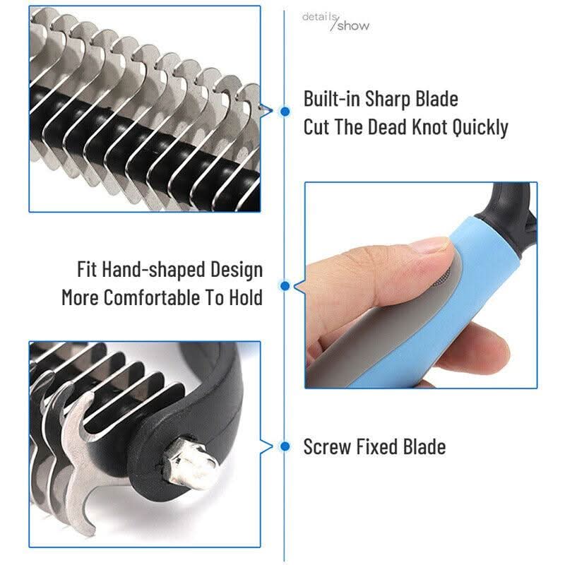 Grooming Brush For Pet Dog Cat Deshedding Tool Rake Comb Fur Remover Reduce 2-Side Dematting Tool For Dogs Cats Pets Grooming Brush Double Sided Shedding And Dematting Undercoat Rake Hair Removal Comb by Dog Hugs Cat