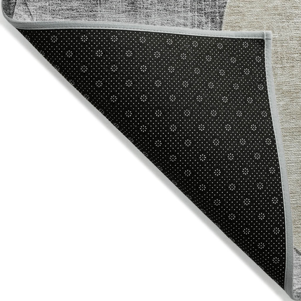 8' Pewter Brown And Charcoal Round Geometric Washable Indoor Outdoor Area Rug by Homeroots
