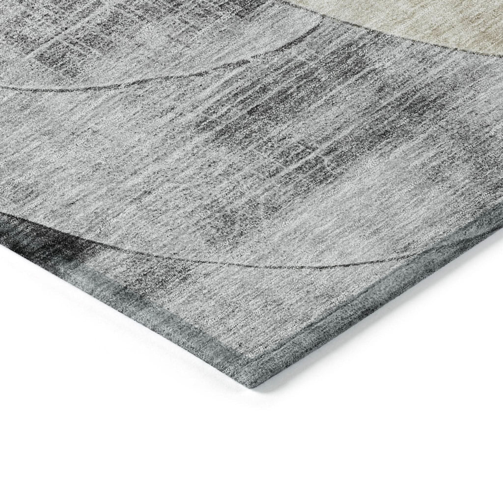8' Pewter Brown And Charcoal Round Geometric Washable Indoor Outdoor Area Rug by Homeroots
