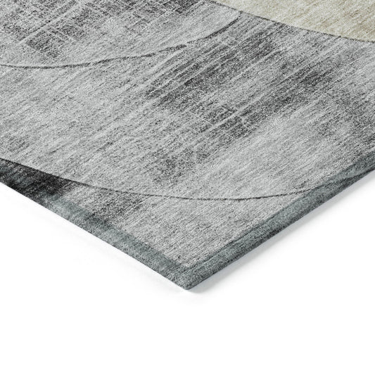 8' Pewter Brown And Charcoal Round Geometric Washable Indoor Outdoor Area Rug
