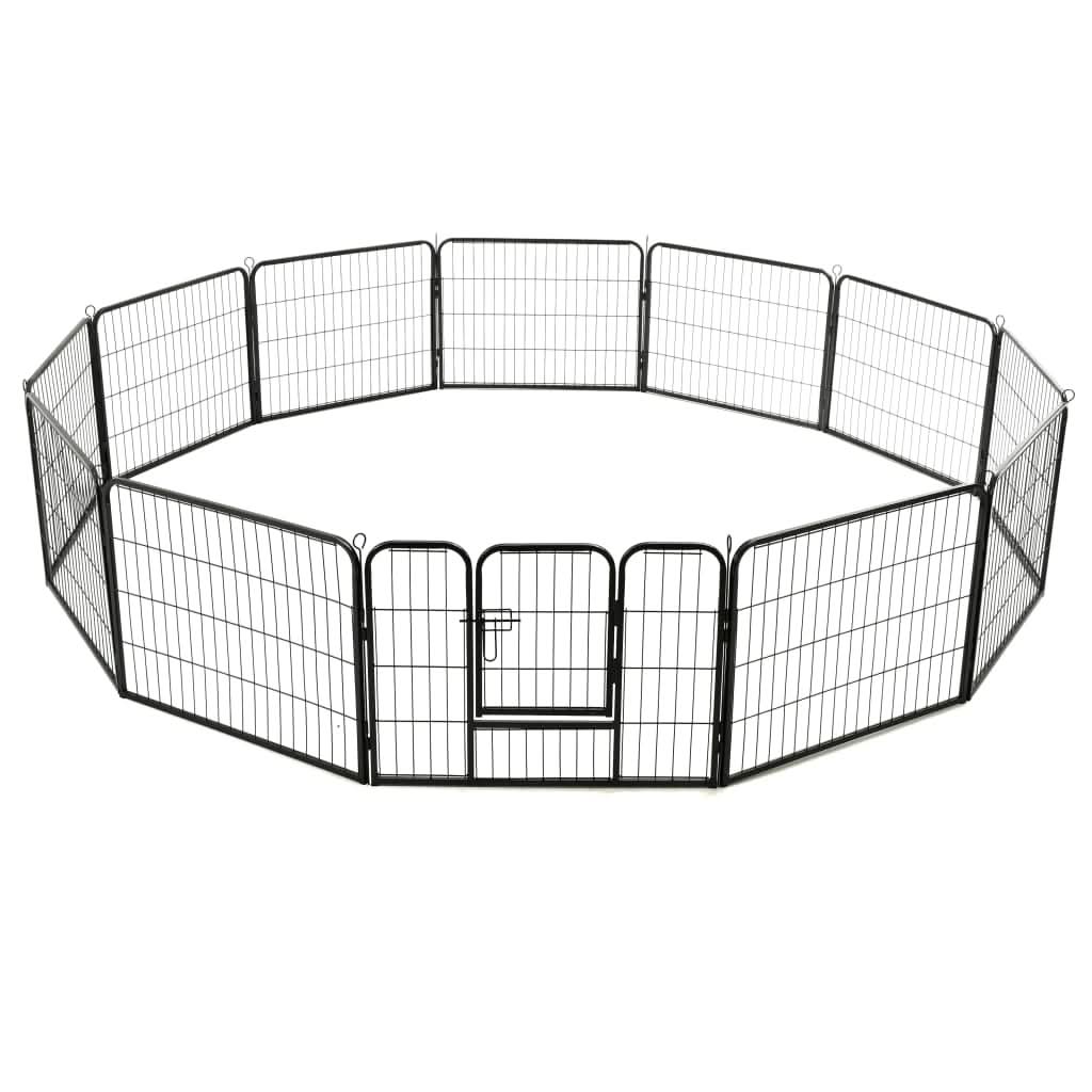 vidaXL Dog Playpen 12 Panels Steel 31.5"x23.6" Black by VidaXL