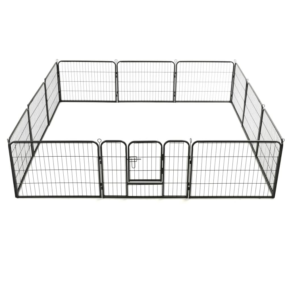 vidaXL Dog Playpen 12 Panels Steel 31.5"x23.6" Black by VidaXL