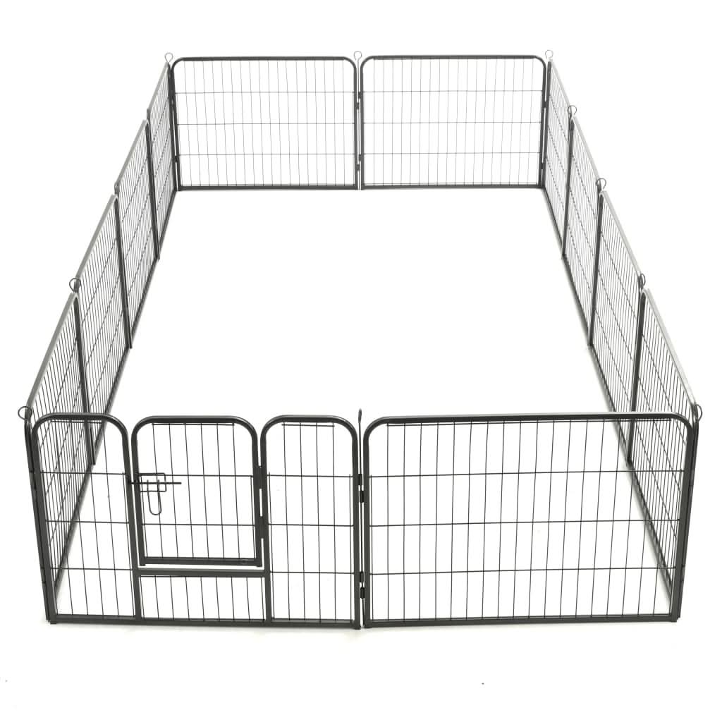vidaXL Dog Playpen 12 Panels Steel 31.5"x23.6" Black by VidaXL