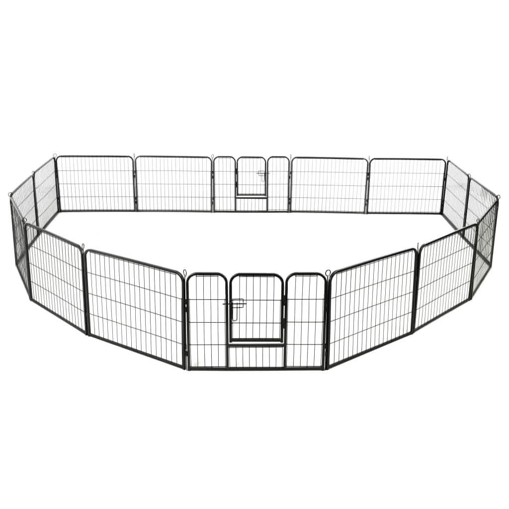 vidaXL Dog Playpen 16 Panels Steel 31.5"x23.6" Black by VidaXL