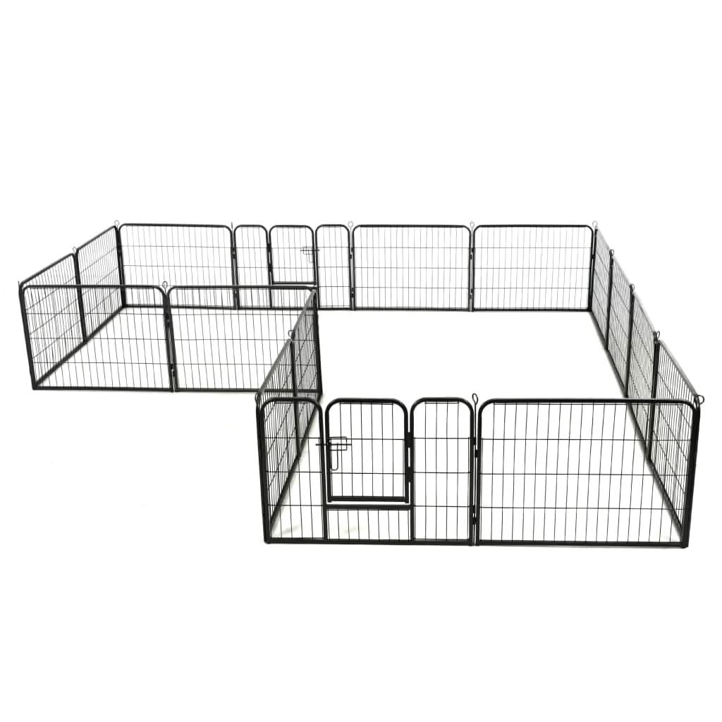 vidaXL Dog Playpen 16 Panels Steel 31.5"x23.6" Black by VidaXL