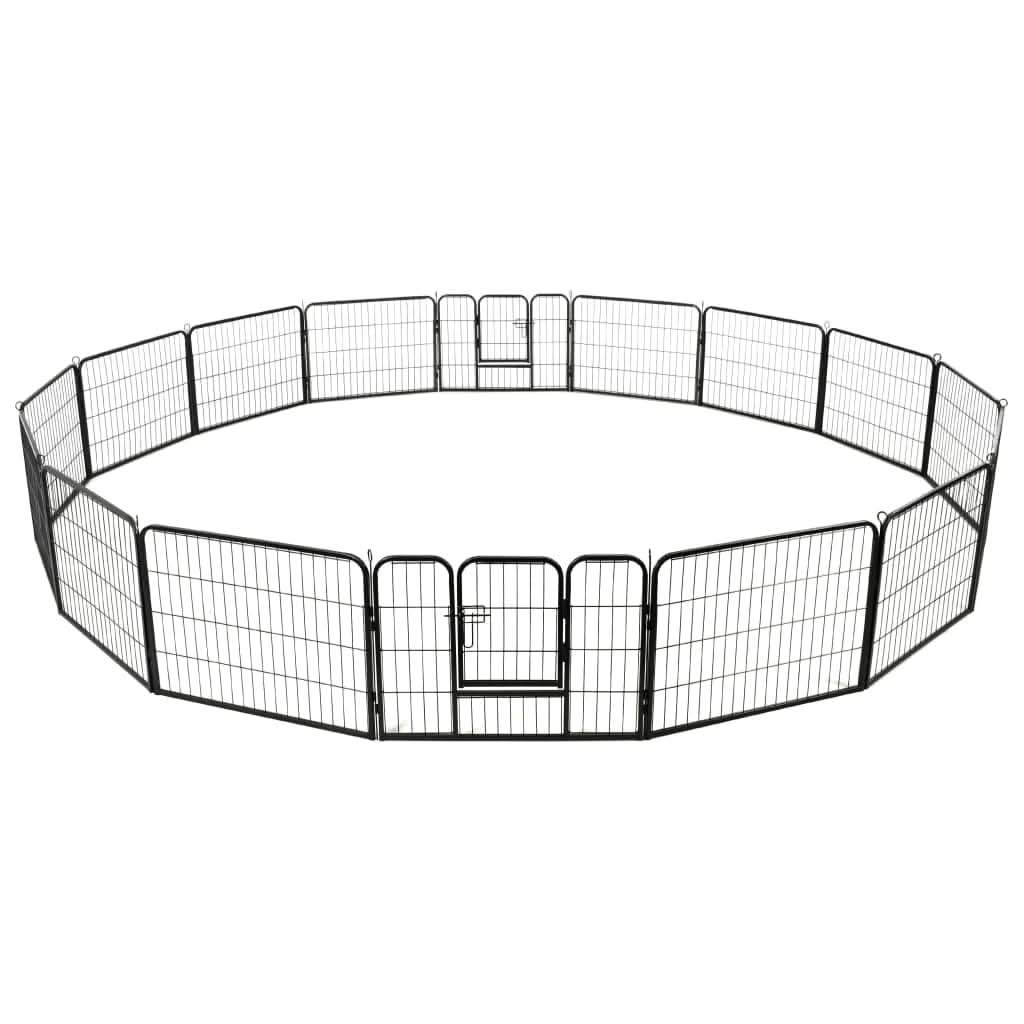 vidaXL Dog Playpen 16 Panels Steel 31.5"x23.6" Black by VidaXL