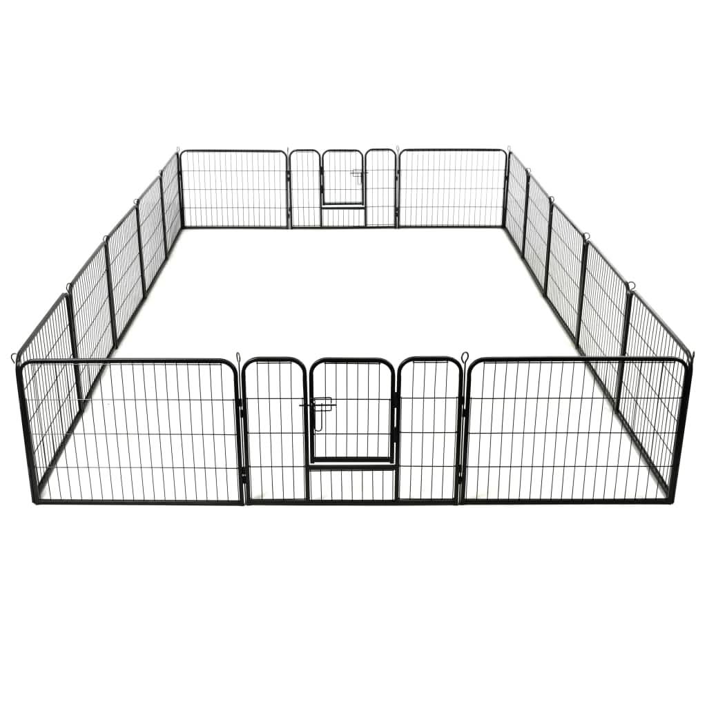 vidaXL Dog Playpen 16 Panels Steel 31.5"x23.6" Black by VidaXL