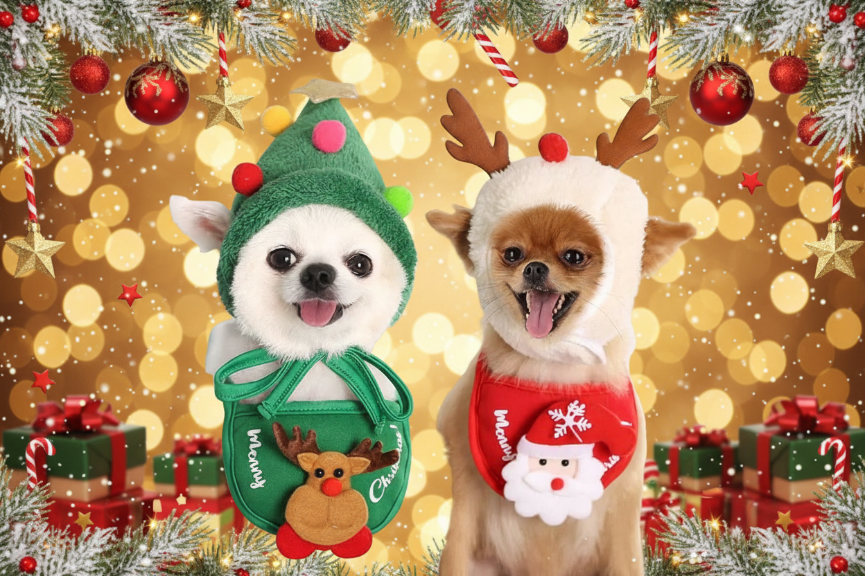 Festive Pet Christmas Hat And Saliva Towel Set - Perfect For Your Furry Friends! by Dog Hugs Cat