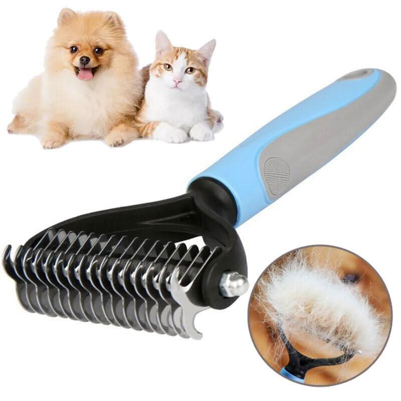 Grooming Brush For Pet Dog Cat Deshedding Tool Rake Comb Fur Remover Reduce 2-Side Dematting Tool For Dogs Cats Pets Grooming Brush Double Sided Shedding And Dematting Undercoat Rake Hair Removal Comb by Dog Hugs Cat