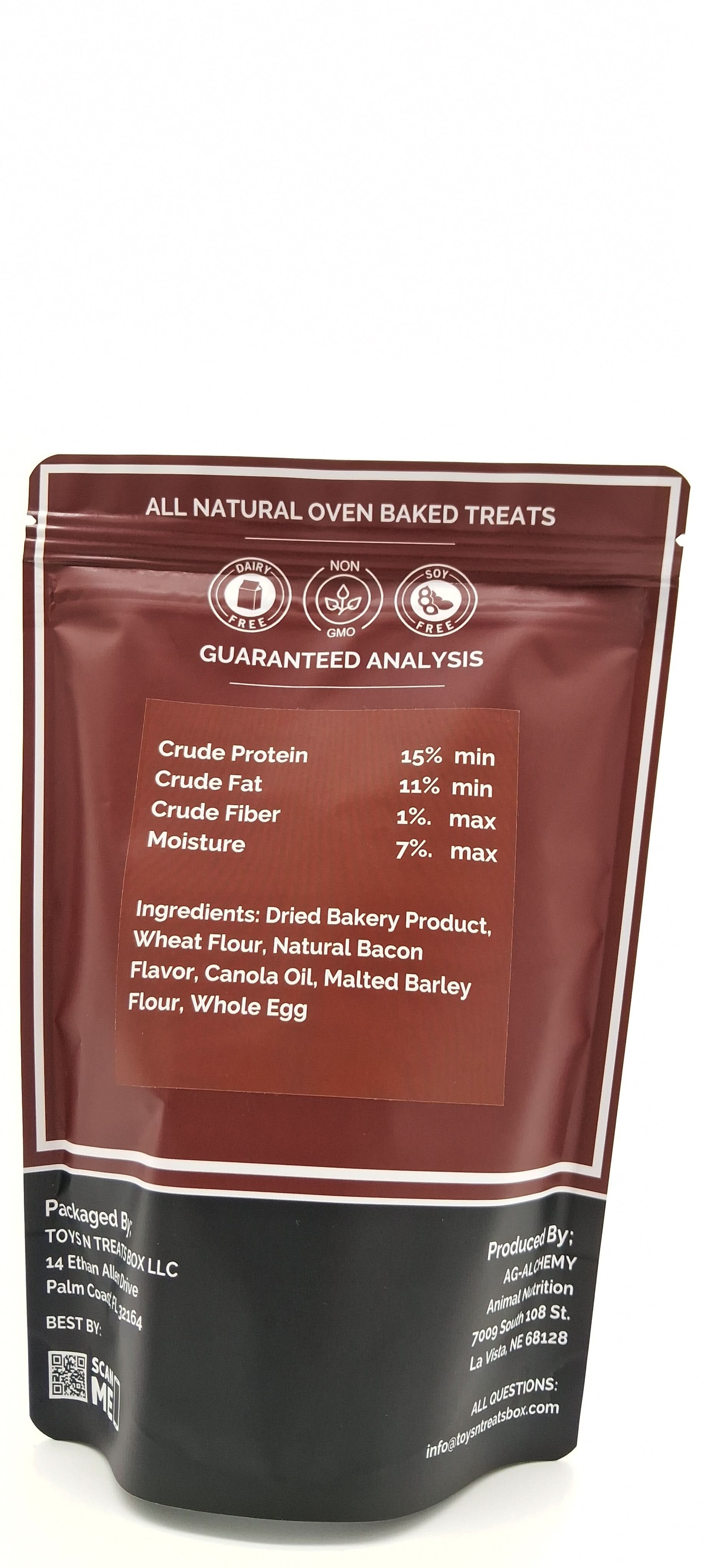 Bacon Bones Dog Treats - All Natural Oven Baked by Toys N Treats Box