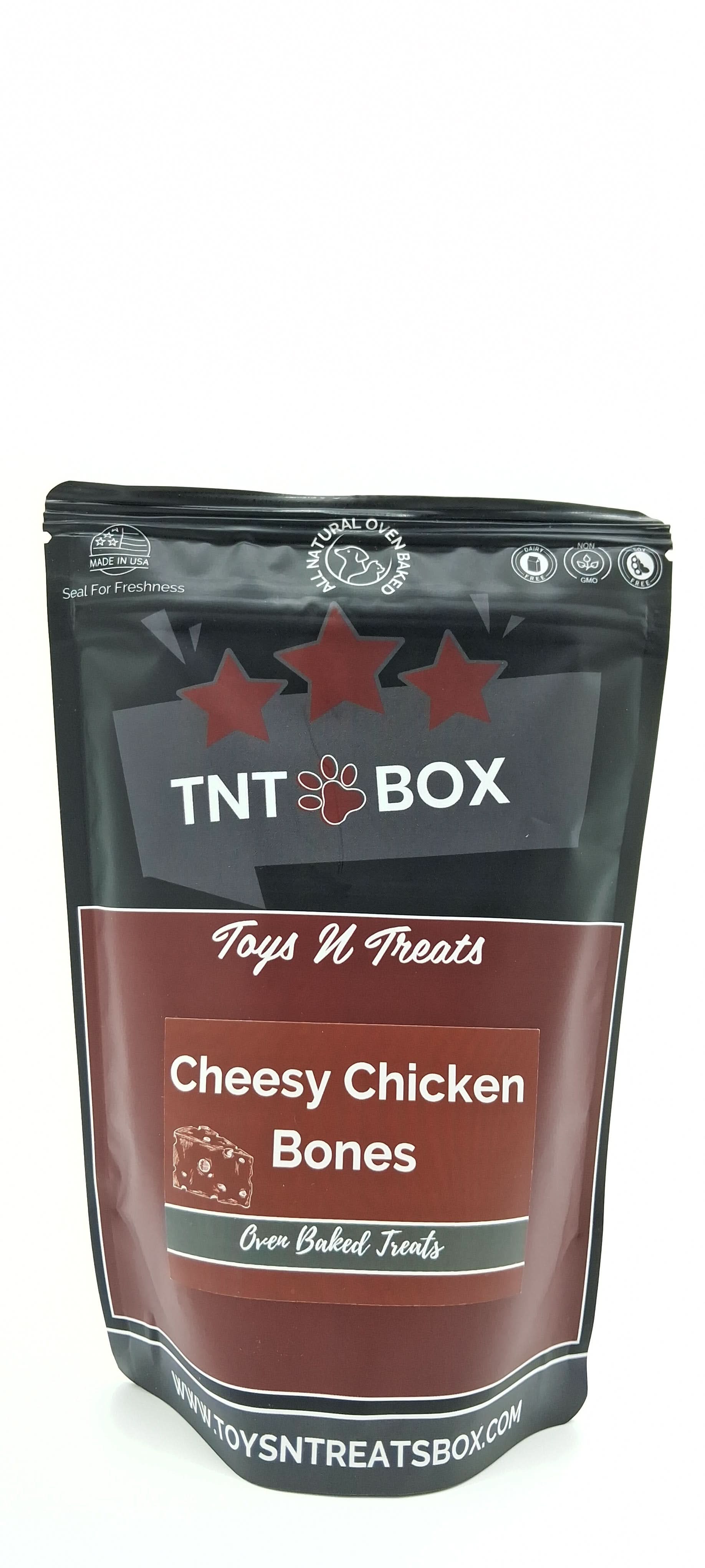 Cheesy Chicken Bones Dog Treats - All Natural Oven Baked by Toys N Treats Box